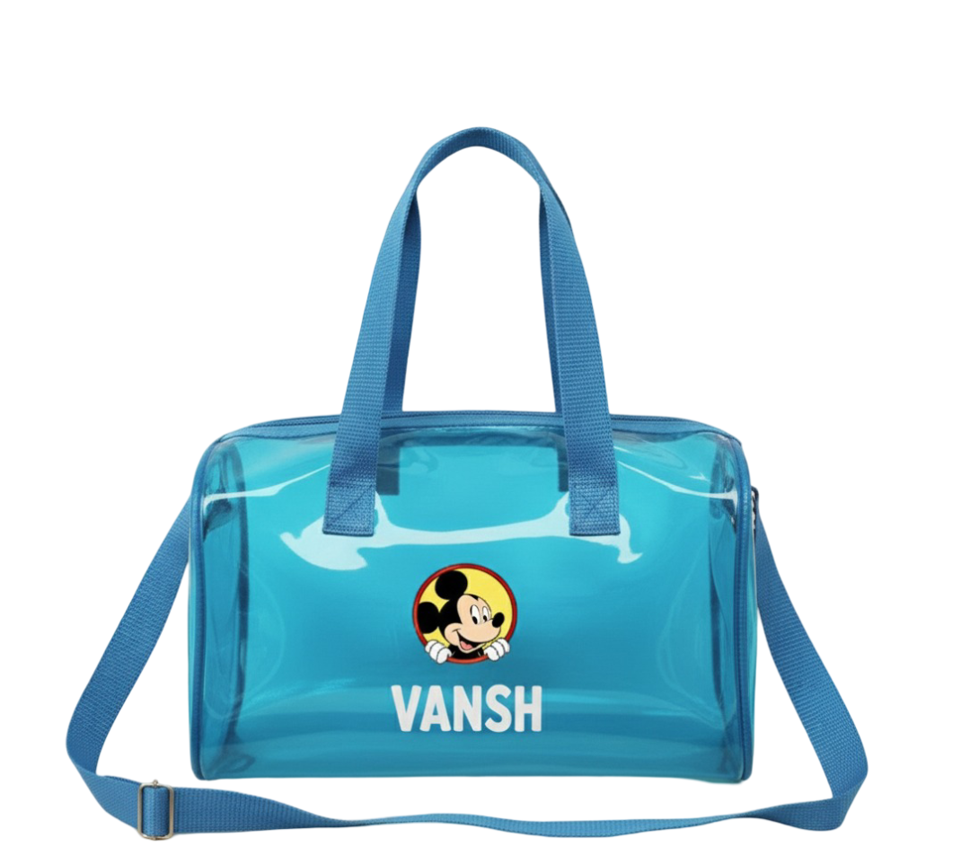Customized Jelly Duffle Bag with Printed Name and Cartoon for Boys and Girls