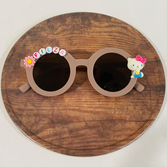 Personalized name round shape polarized sunglasses for Kids - Girls & Boys (with Name & Charm on sunglass)