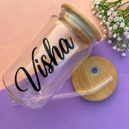 Personalized Name Glass Tumbler With Glass Straw ( 540 ML )