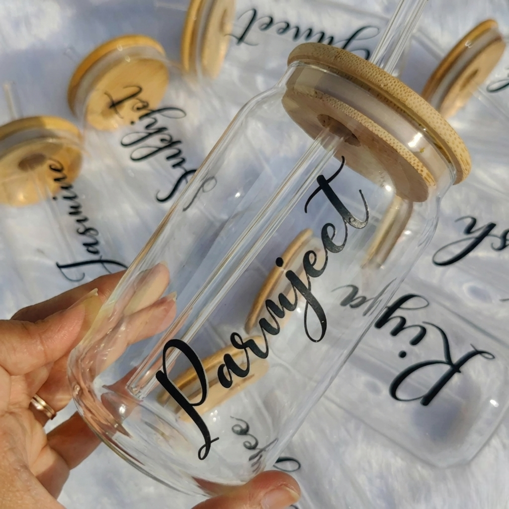 Personalized Name Glass Tumbler With Glass Straw ( 540 ML )