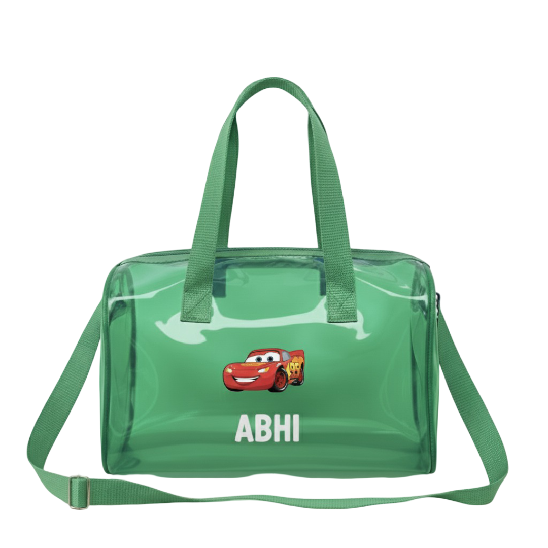 Customized Jelly Duffle Bag with Printed Name and Cartoon for Boys and Girls
