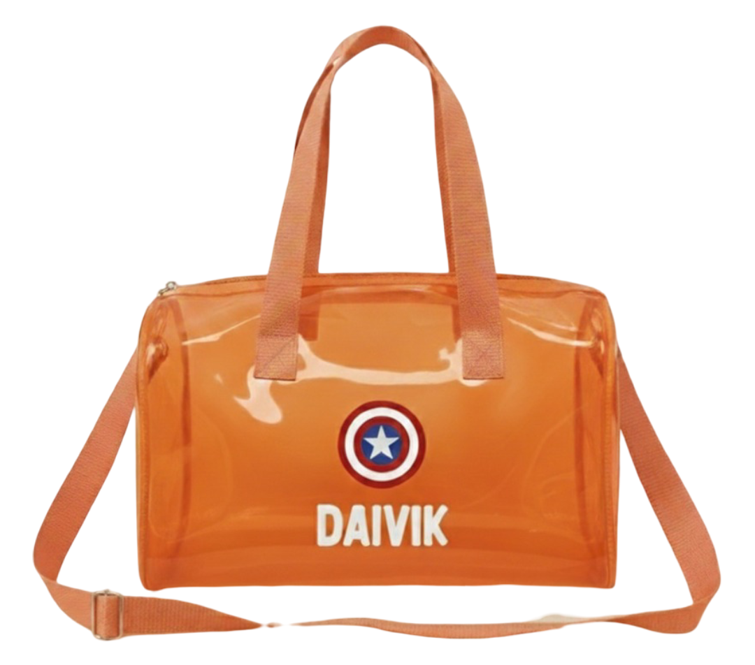 Customized Jelly Duffle Bag with Printed Name and Cartoon for Boys and Girls