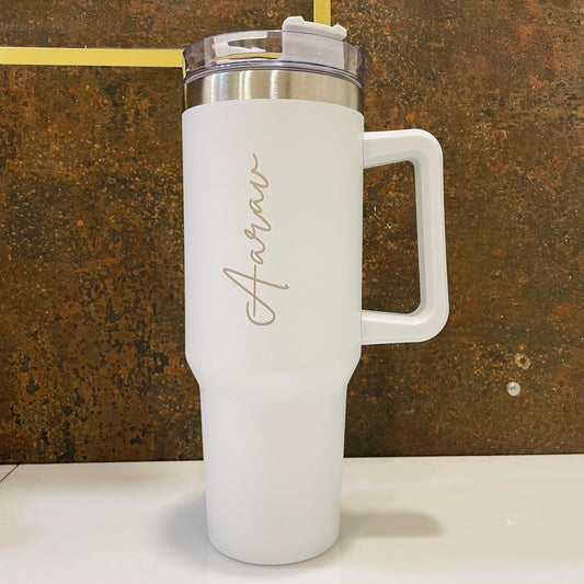 Customized Large Tumbler with handle and straw | Premium Insulated Travel Coffee Mug with name 1200ml