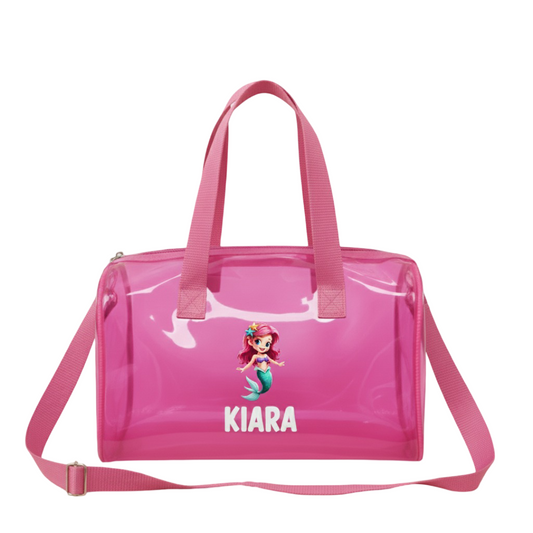 Customized Jelly Duffle Bag with Printed Name and Cartoon for Boys and Girls