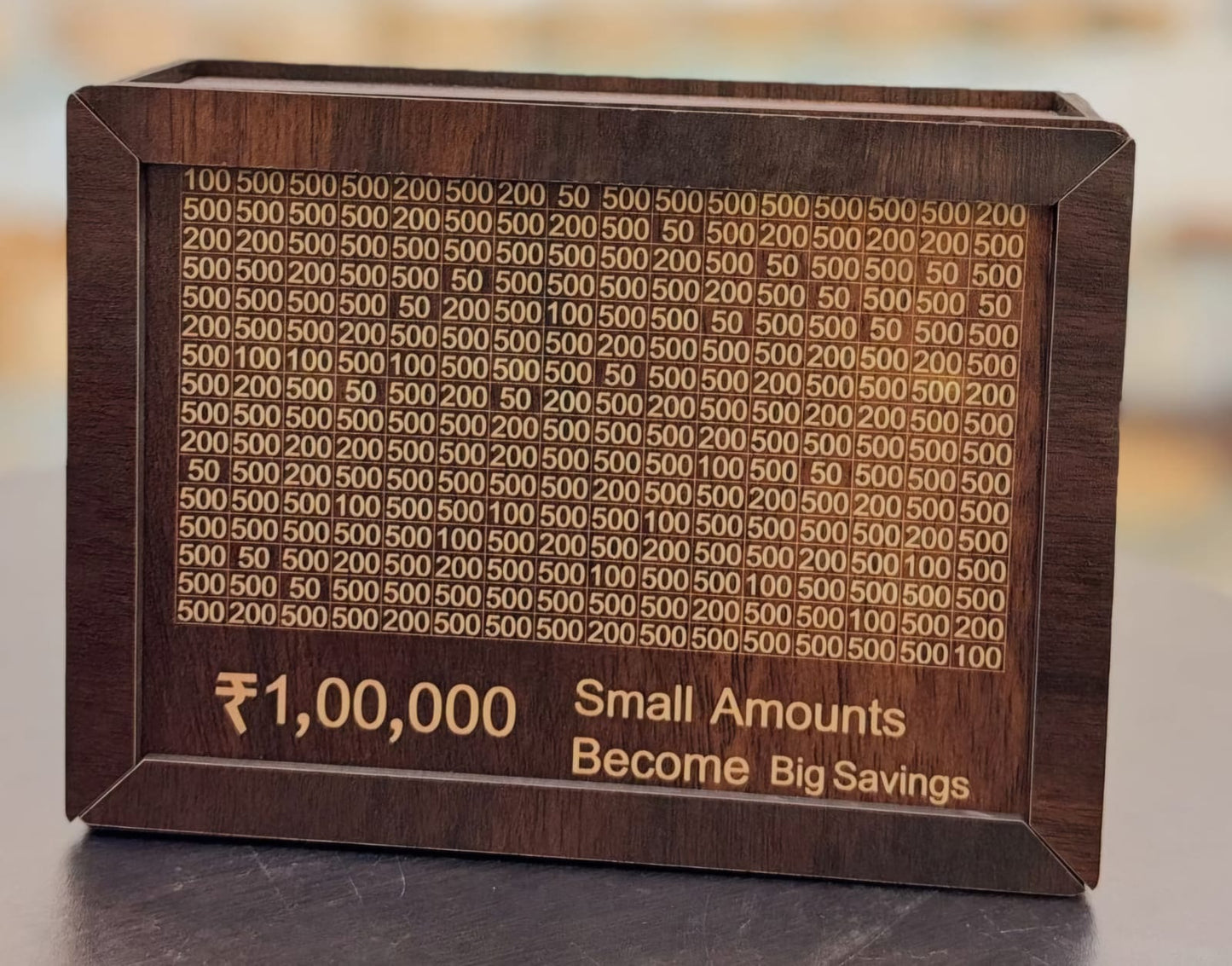 Wooden Money Saving Box | ₹1,00,000 Savings Challenge Piggy Bank | Cash Saver Money Bank