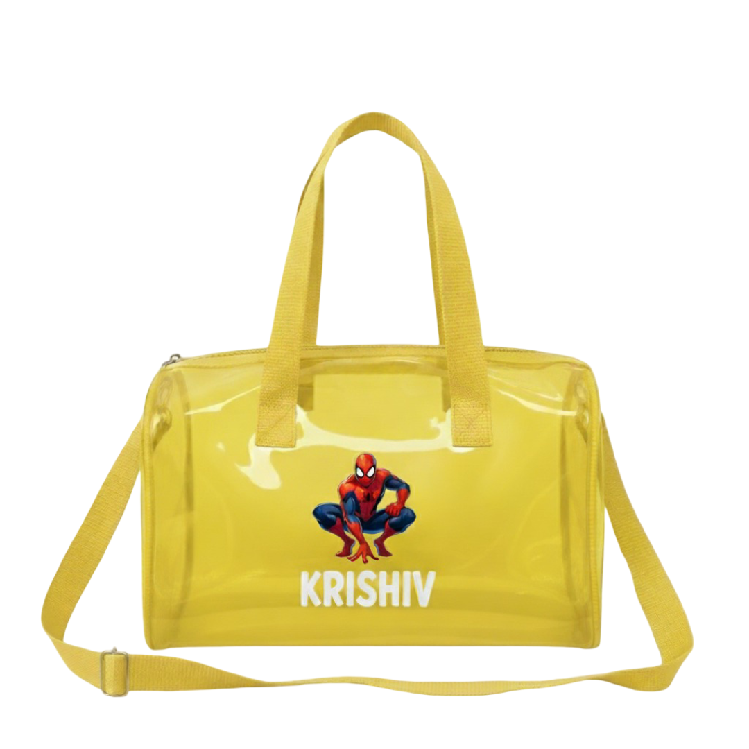 Customized Jelly Duffle Bag with Printed Name and Cartoon for Boys and Girls