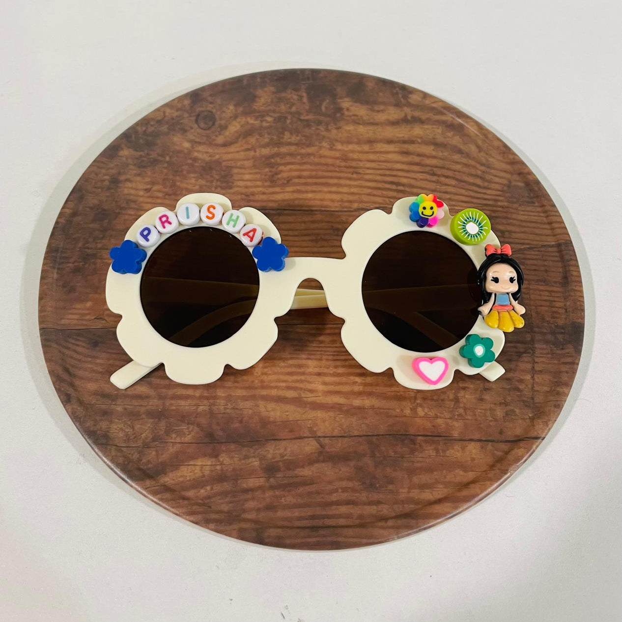 Customised name with cartoons flower shape polarized sunglasses for girls