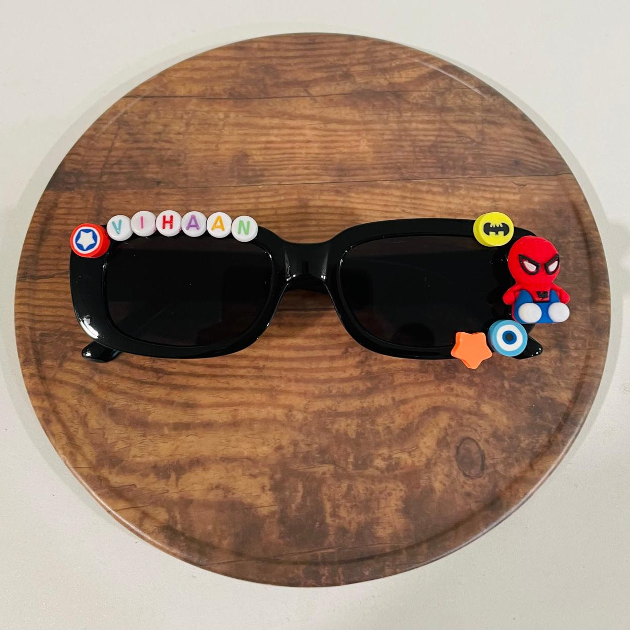 Customised name with cartoons rectangle shape polarized sunglasses for kids