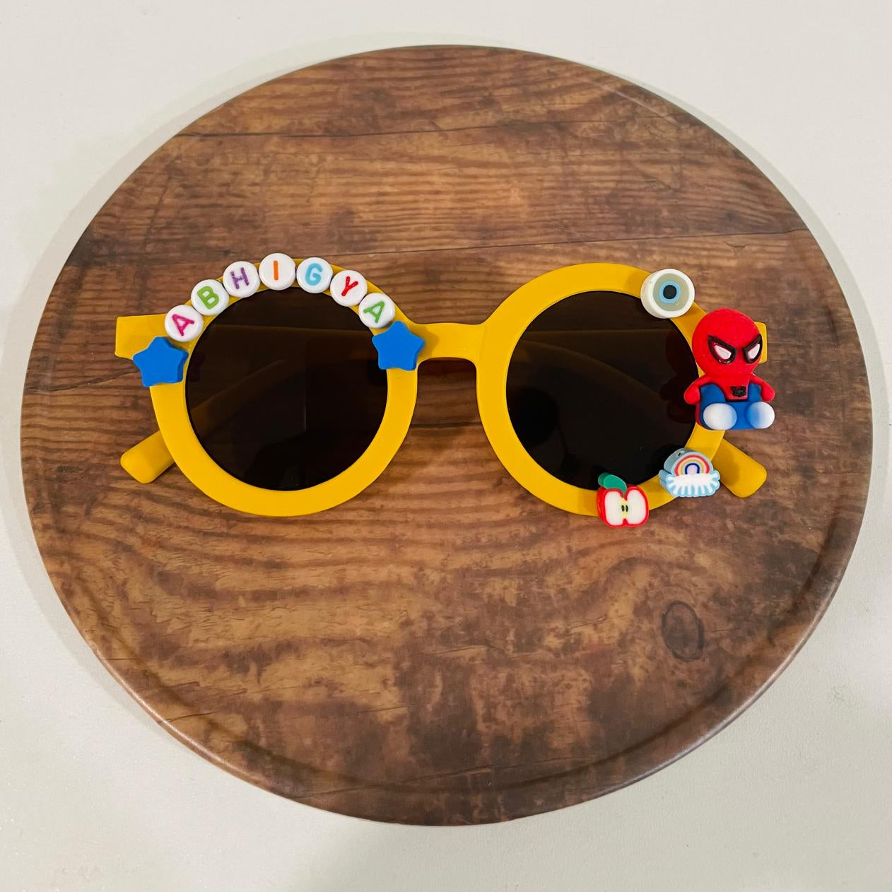 Customised name with cartoons round shape polarized sunglasses for kids