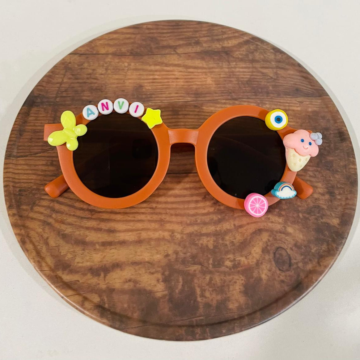 Customised name with cartoons round shape polarized sunglasses for kids