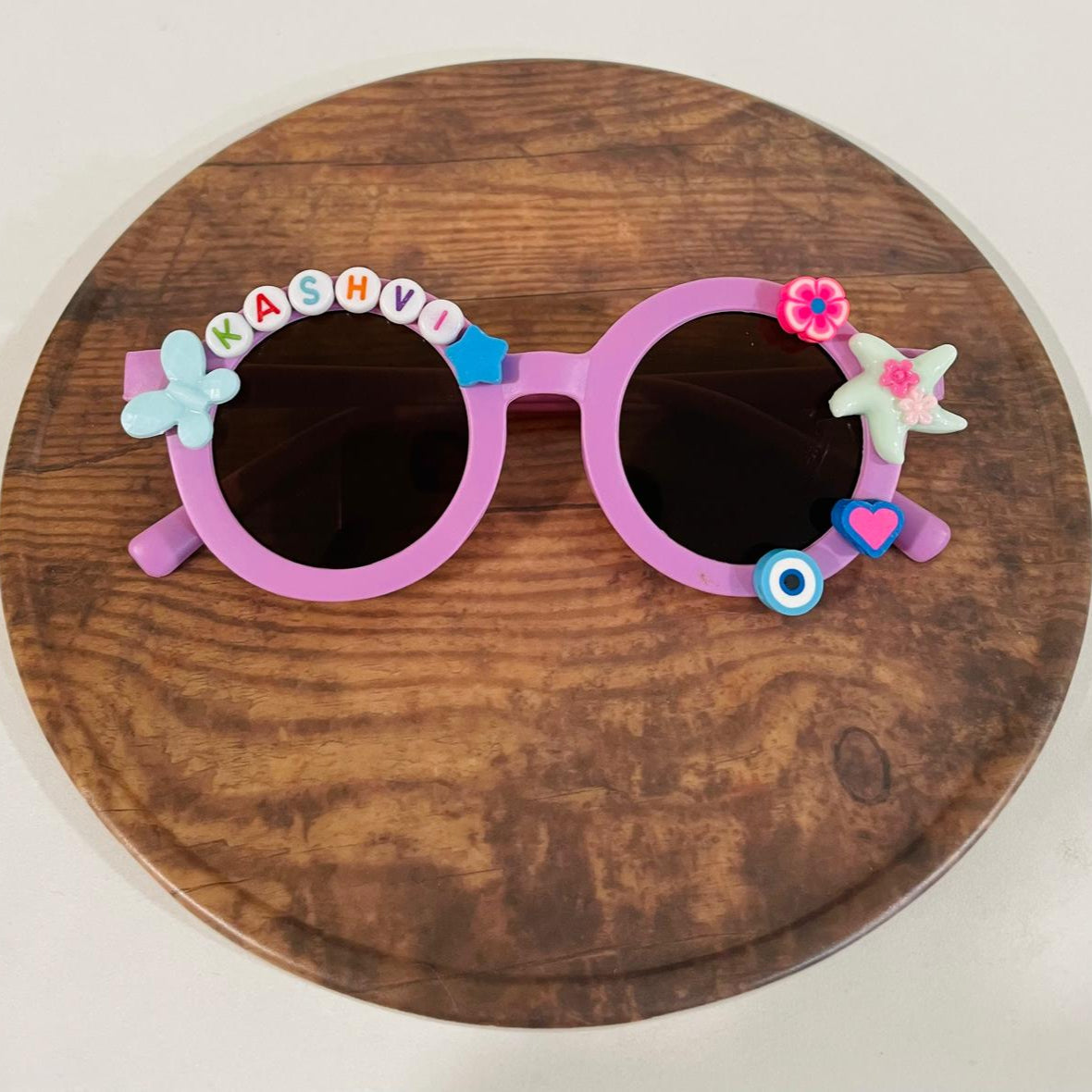 Customised name with cartoons round shape polarized sunglasses for kids