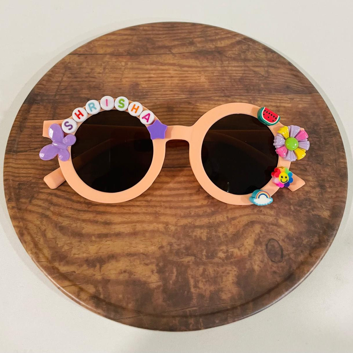 Customised name with cartoons round shape polarized sunglasses for kids
