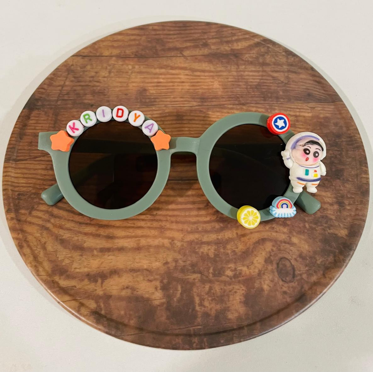 Customised name with cartoons round shape polarized sunglasses for kids