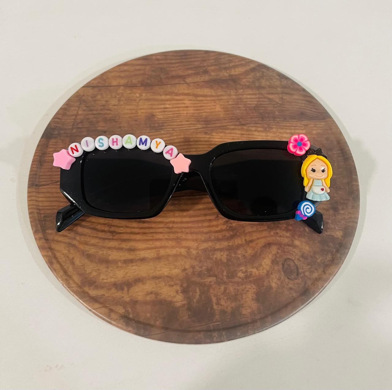 Customised name with cartoons rectangle shape polarized sunglasses for kids