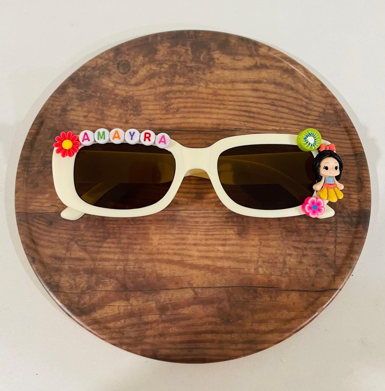 Customised name with cartoons rectangle shape polarized sunglasses for kids