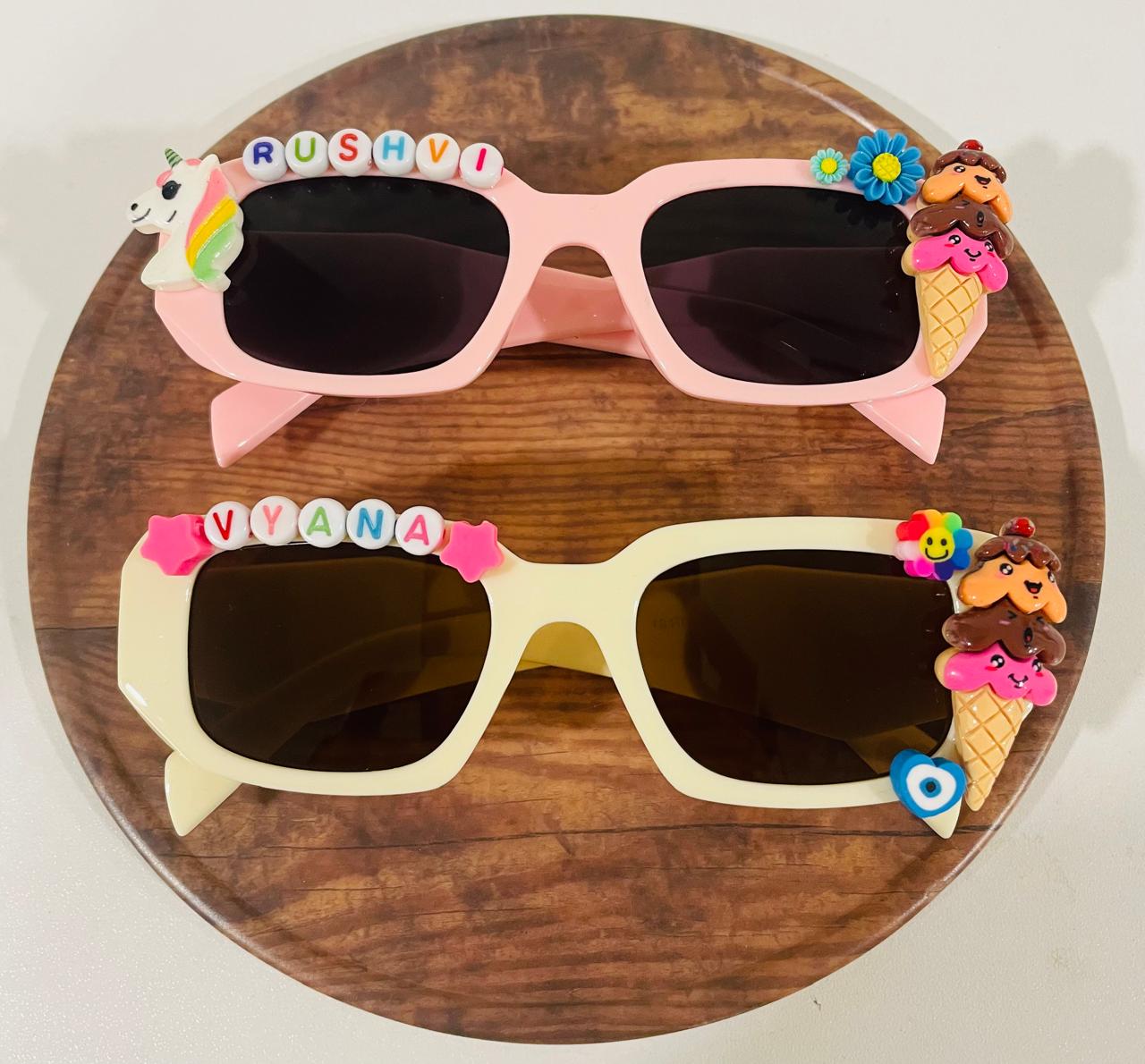 Customised name with cartoons rectangle shape polarized sunglasses for kids