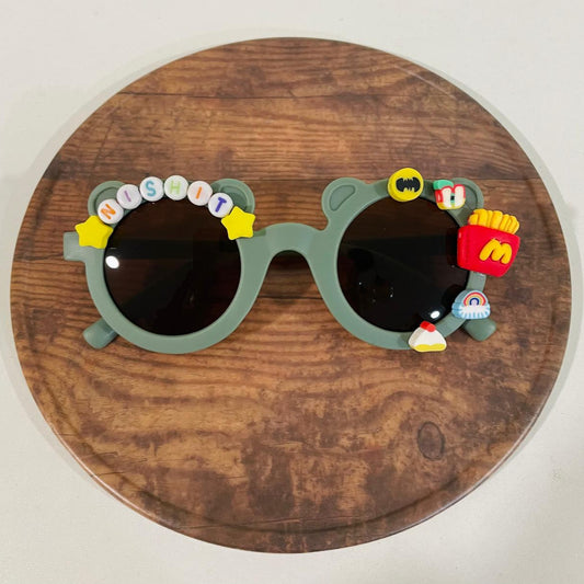 Customised name with cartoons teddy shape polarized sunglasses for kids
