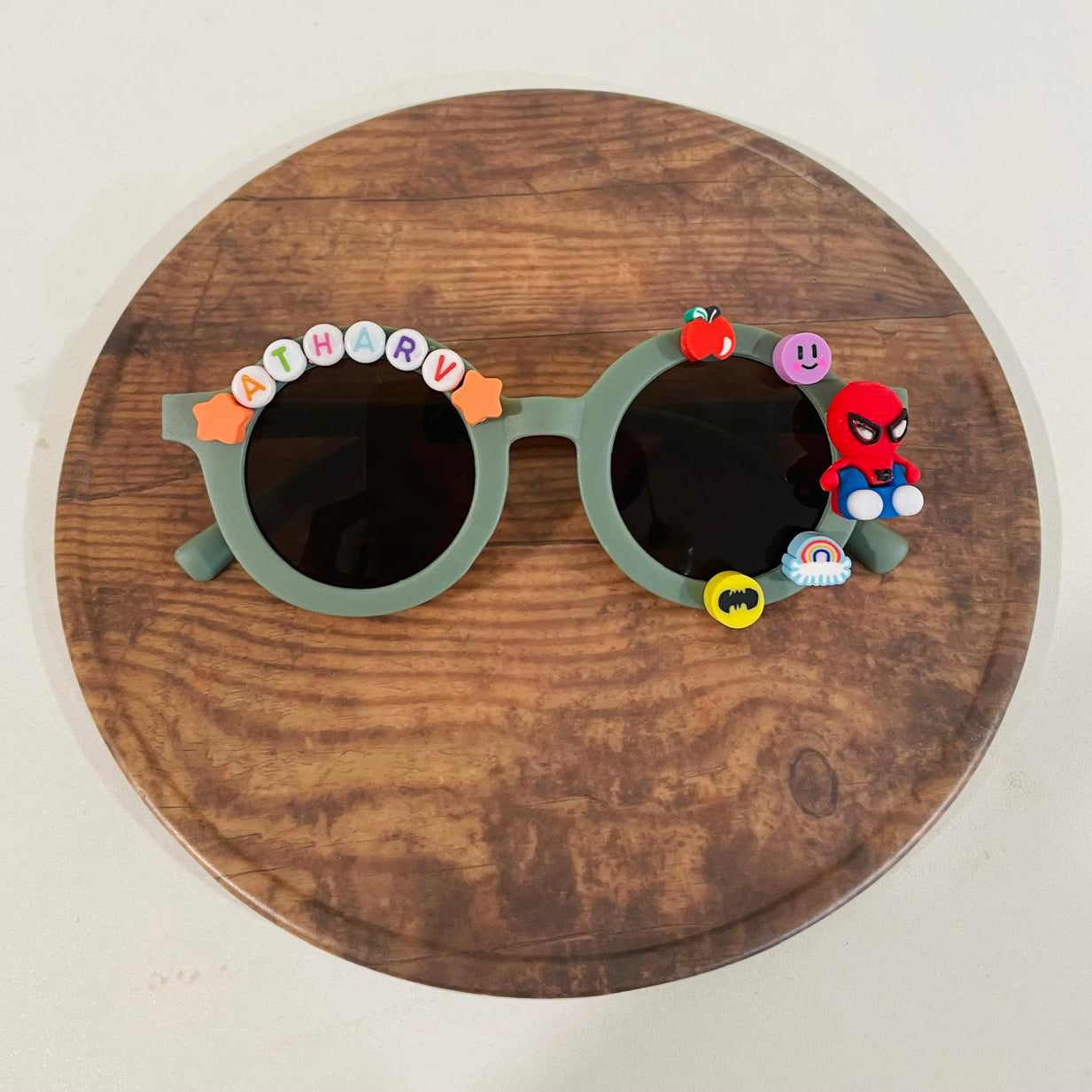Customised name with cartoons round shape polarized sunglasses for kids