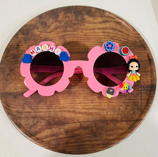 Customised name with cartoons flower shape polarized sunglasses for girls