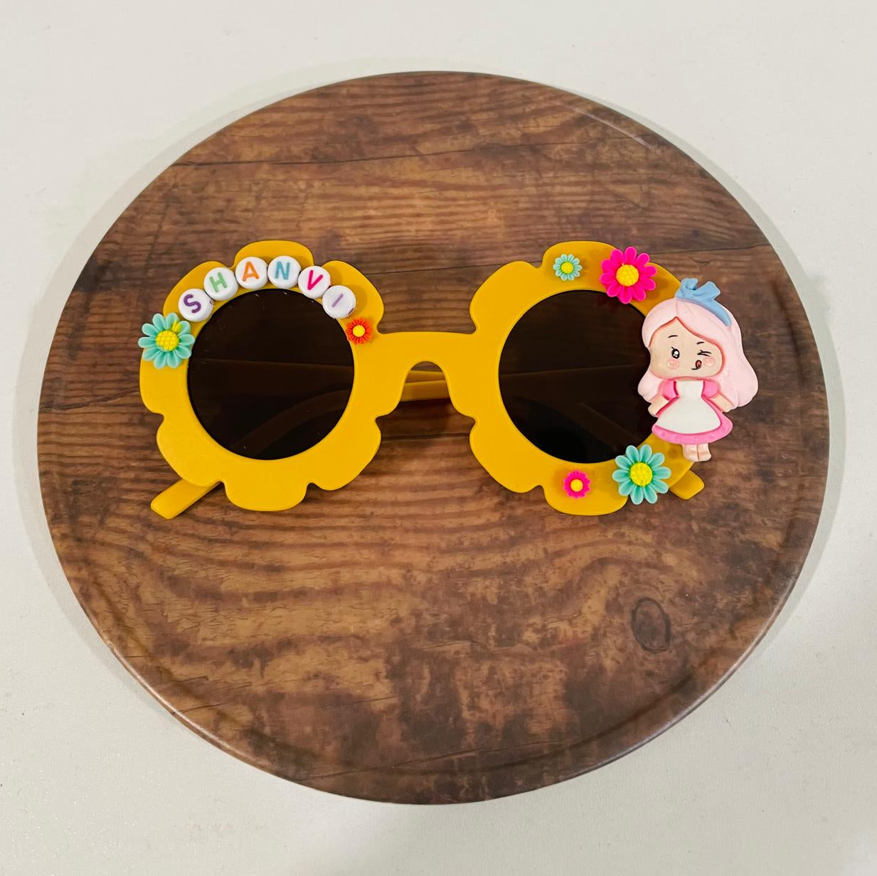 Customised name with flowers flower shape polarized sunglasses for girls