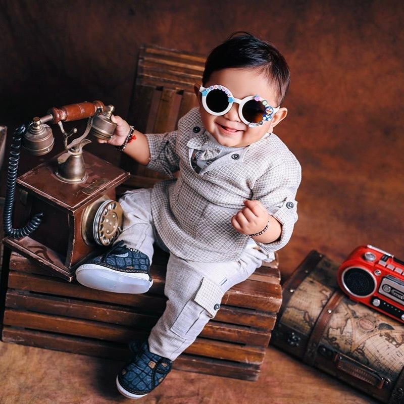 Customised name with cartoons round shape polarized sunglasses for kids