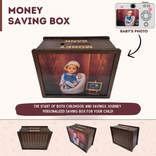 Personalized Wooden Money Saving Box With Custom Photo