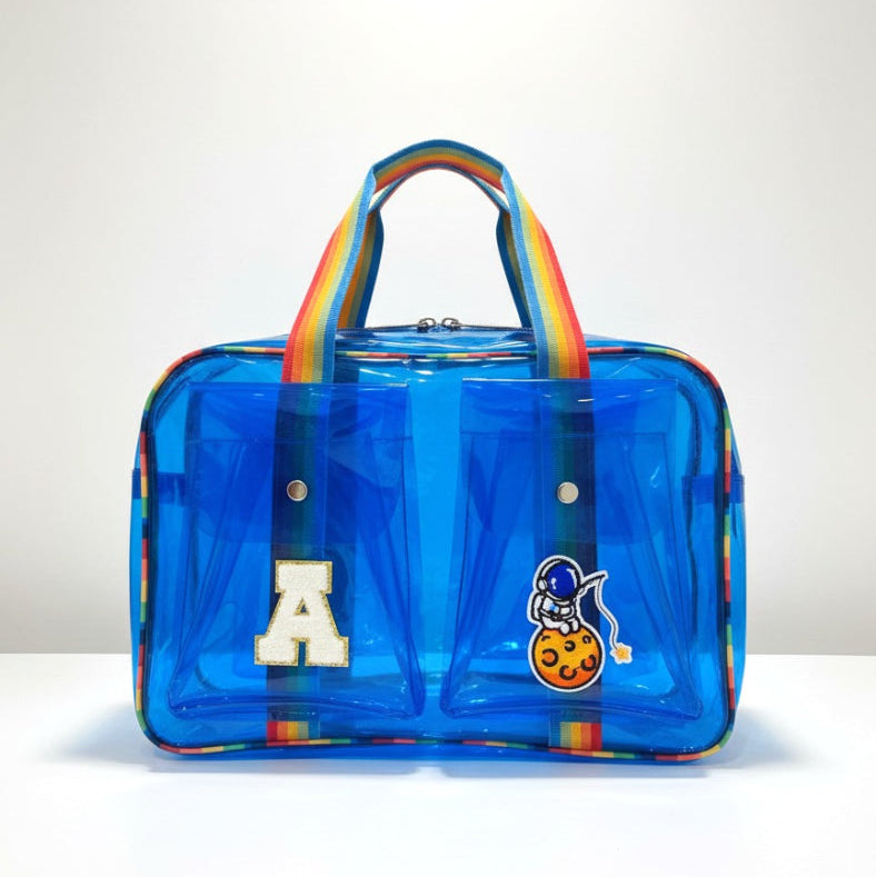 Customized Jelly Duffle Bag Double Pocket with Rainbow belt