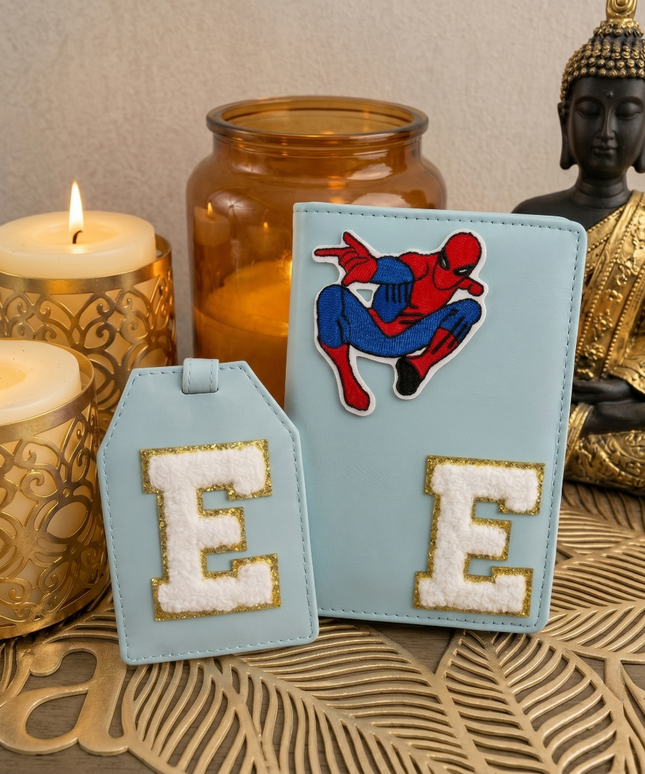 Personalized Initial Passport Cover with Travel Tag Combo