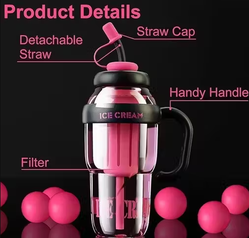 Ice Bottle with Straw Large Capacity Detox Water Bottle for Kids and Adults