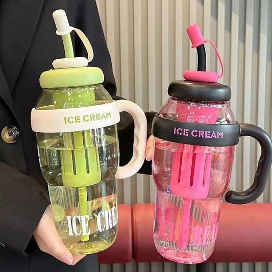 Ice Bottle with Straw Large Capacity Detox Water Bottle for Kids and Adults