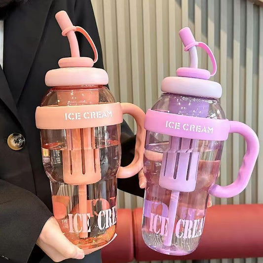 Ice Bottle with Straw Large Capacity Detox Water Bottle for Kids and Adults