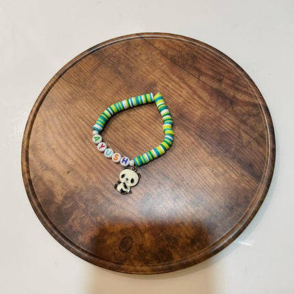 Customized Name Fimo Beads Hand Bracelet with Hanging Cartoon Charms - 1 Bracelet