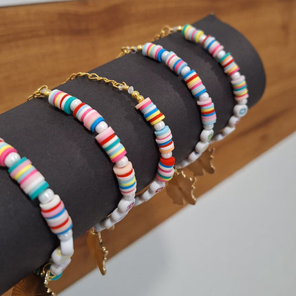 Customized Name Fimo Beads Hand Bracelet with Hanging Cartoon Charms - 1 Bracelet