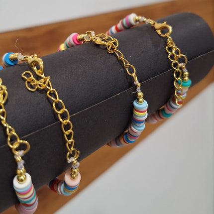 Customized Name Fimo Beads Hand Bracelet with Hanging Cartoon Charms - 1 Bracelet