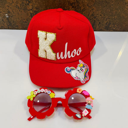 Summer Essentials Combo - Customized Flower shape Sunglasses + Printed Name Cap