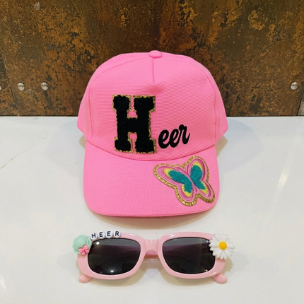 Summer Essentials Combo - Customized Rectangle Sunglasses + Printed Name Cap & Cartoons