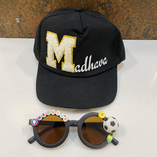 Summer Essentials Combo - Customized Sunglasses + Printed Kids Name Cap