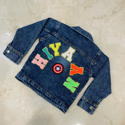 Personalised Denim Jacket with name & cartoons- Premium Quality