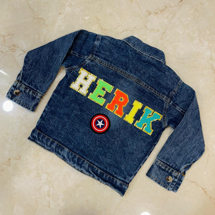 Personalised Denim Jacket with name & cartoons- Premium Quality