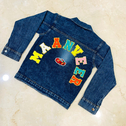 Personalised Denim Jacket with name & cartoons- Premium Quality