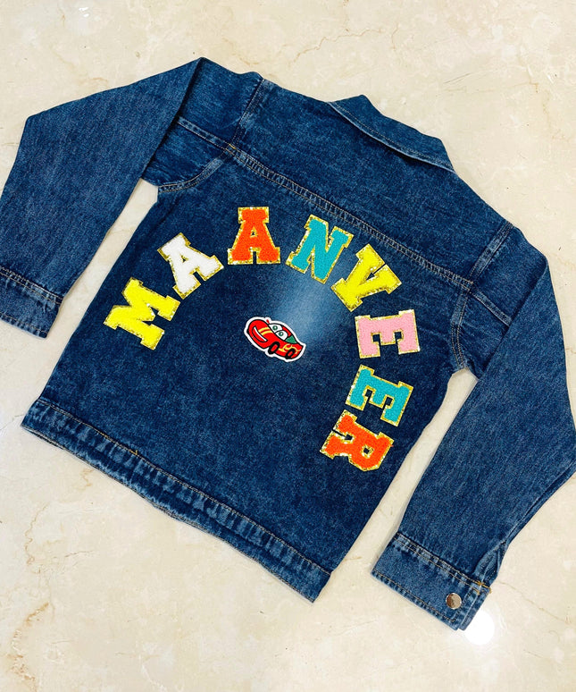 Personalised Denim Jacket with name & cartoons- Premium Quality