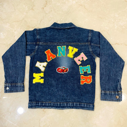 Personalised Denim Jacket with name & cartoons- Premium Quality
