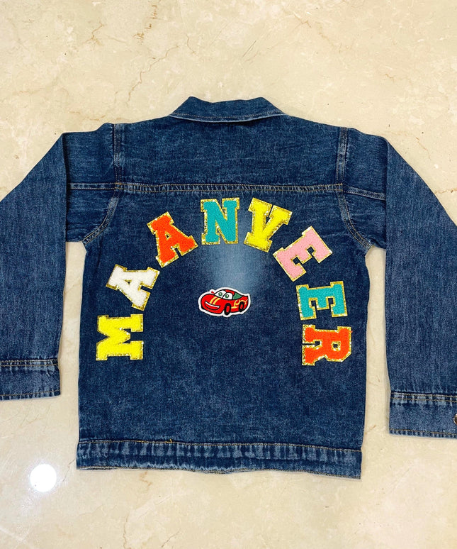 Personalised Denim Jacket with name & cartoons- Premium Quality
