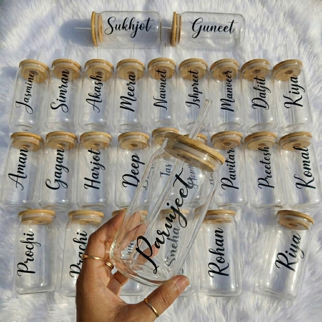 Personalized Name Glass Tumbler With Glass Straw ( 540 ML )