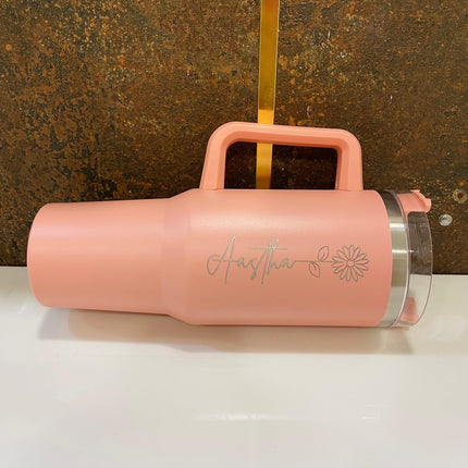 Customized Large Tumbler with handle and straw | Premium Insulated Travel Coffee Mug with name 1200ml