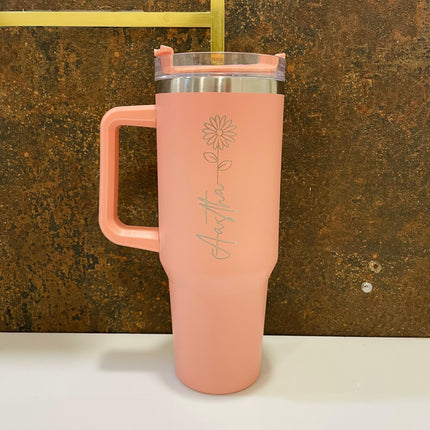 Customized Large Tumbler with handle and straw | Premium Insulated Travel Coffee Mug with name 1200ml