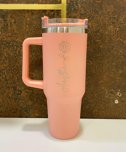 Customized Large Tumbler with handle and straw | Premium Insulated Travel Coffee Mug with name 1200ml