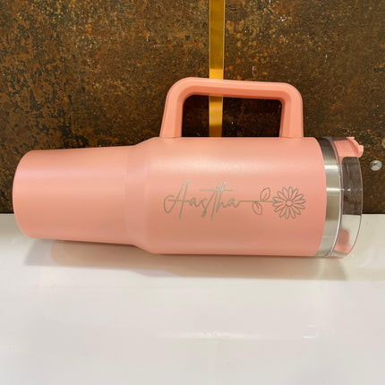 Customized Large Tumbler with handle and straw | Premium Insulated Travel Coffee Mug with name 1200ml