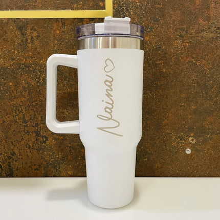 Customized Large Tumbler with handle and straw | Premium Insulated Travel Coffee Mug with name 1200ml