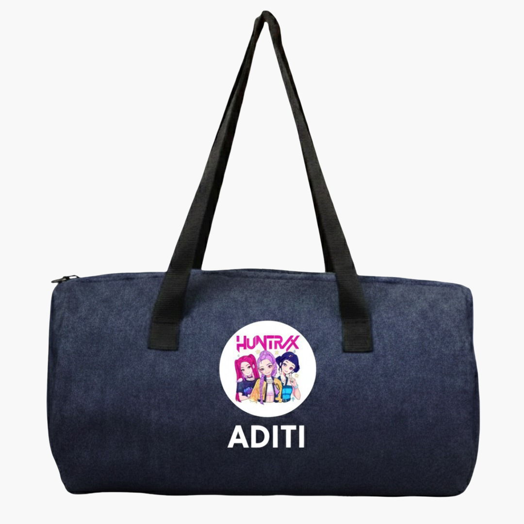 Personalized Denim Duffle Bag with Cartoon for Kids
